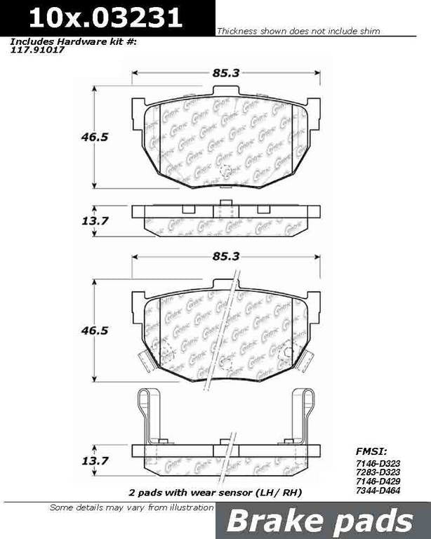 Front View of Rear Disc Brake Pad Set CENTRIC 105.03231