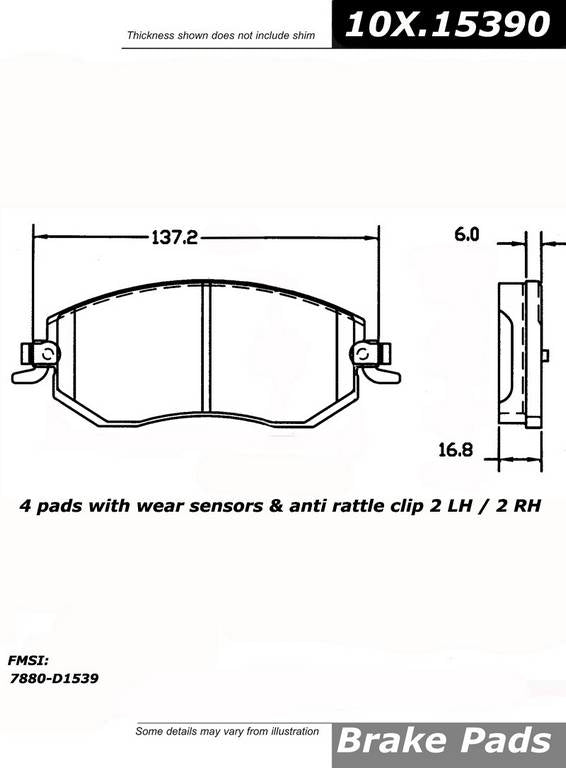 Front View of Front Disc Brake Pad Set CENTRIC 105.15390