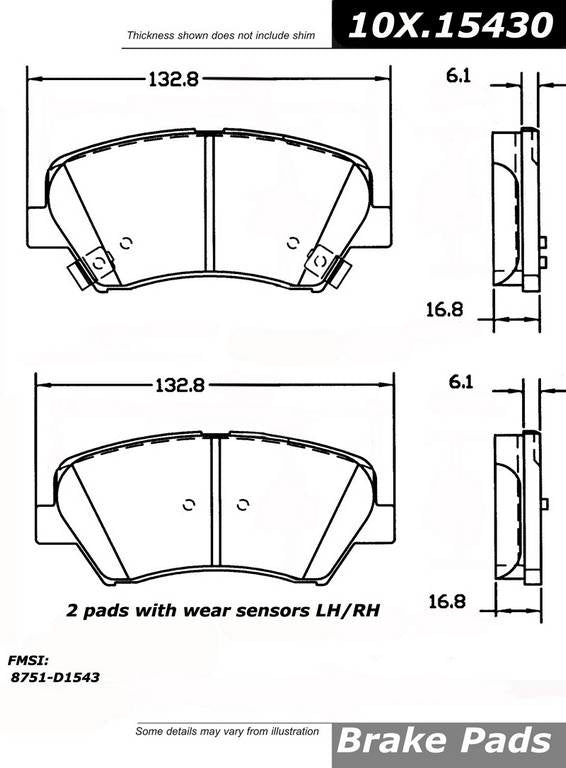 Front View of Front Disc Brake Pad Set CENTRIC 105.15430