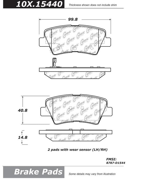 Front View of Rear Disc Brake Pad Set CENTRIC 105.15440