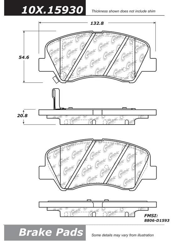 Front View of Front Disc Brake Pad Set CENTRIC 105.15930