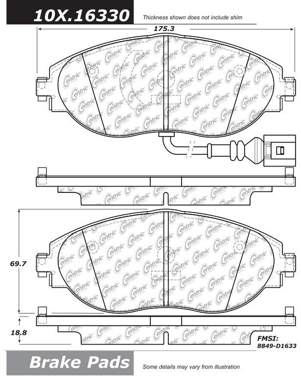 Front View of Front Disc Brake Pad Set CENTRIC 105.16330