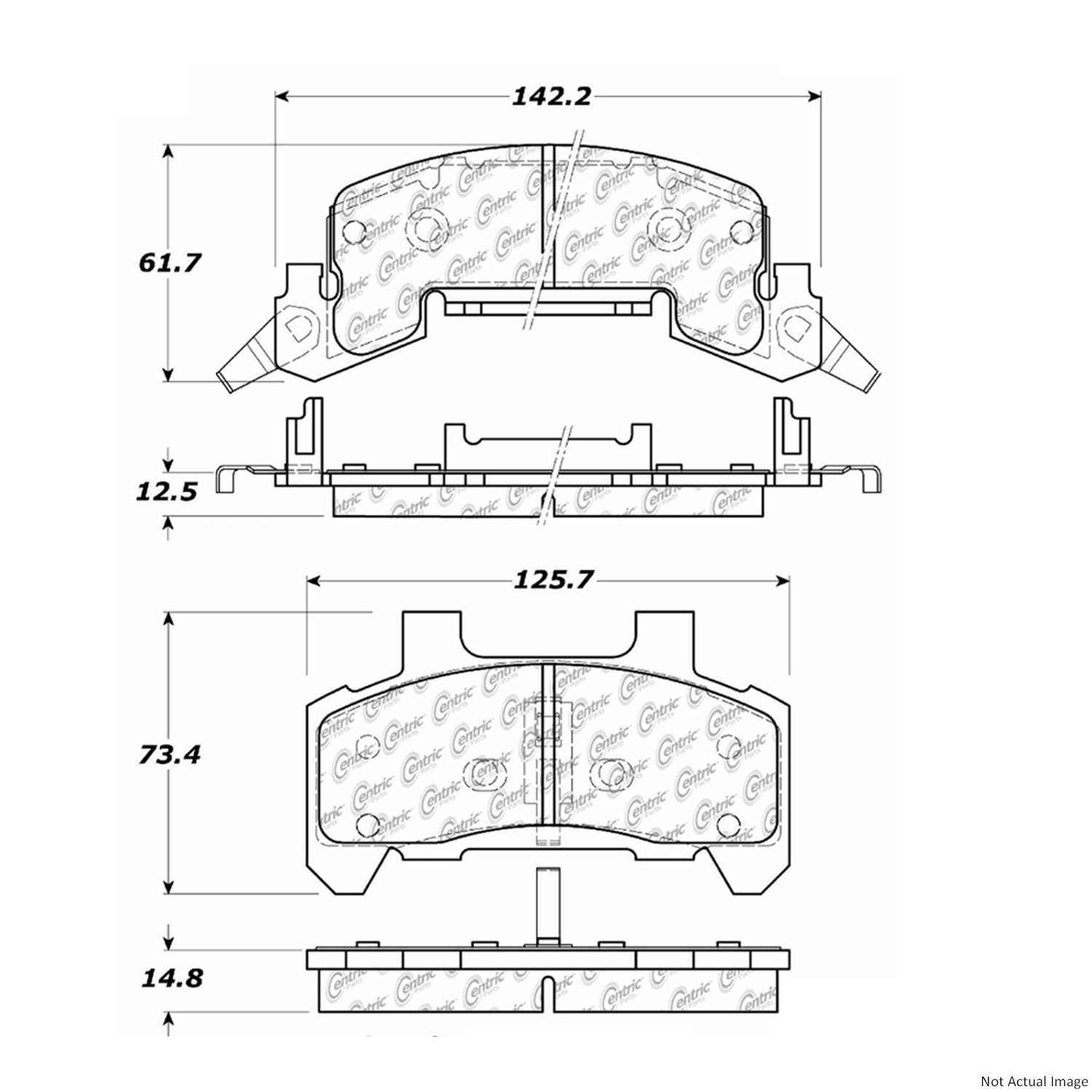 Front View of Front Disc Brake Pad Set CENTRIC 106.02890