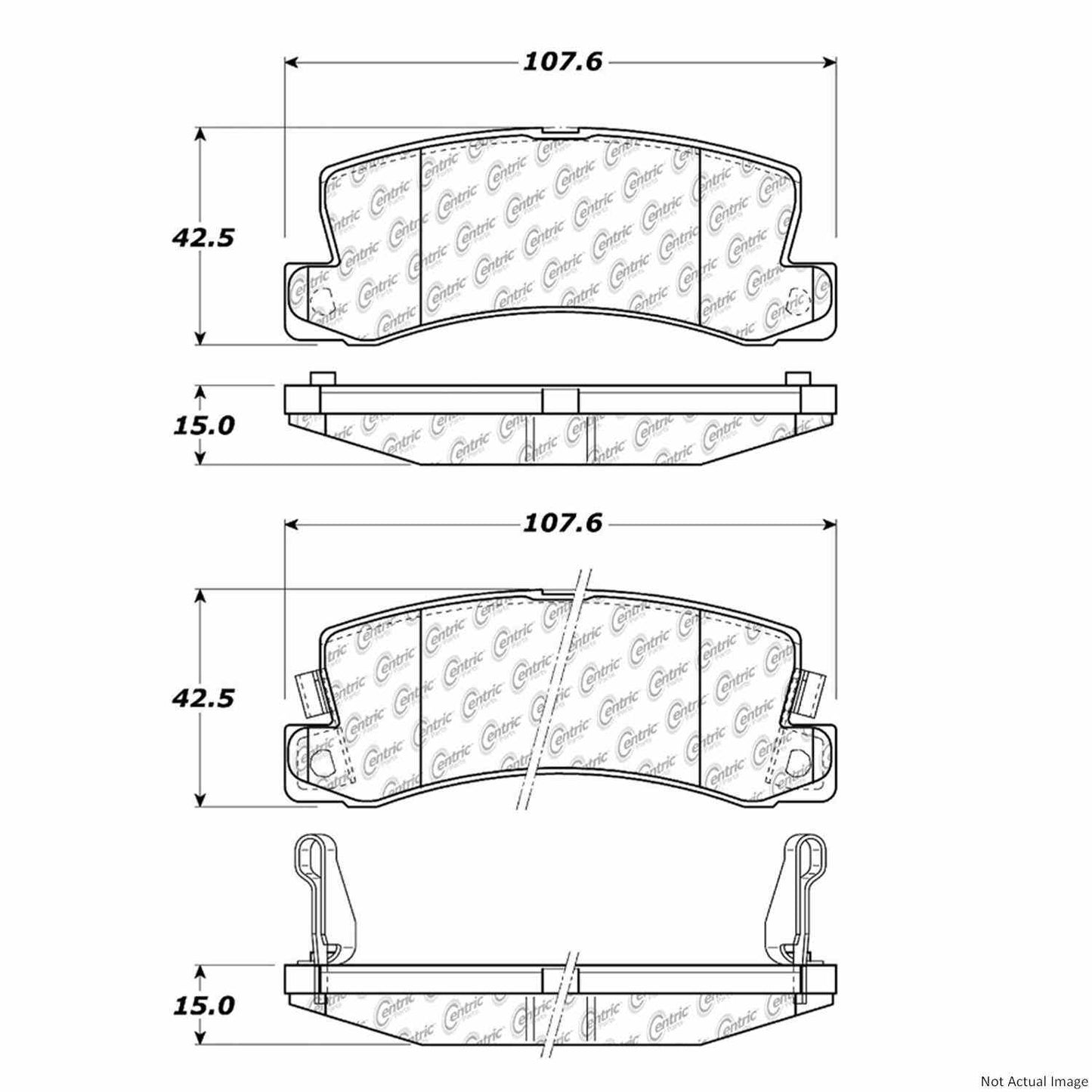 Front View of Rear Disc Brake Pad Set CENTRIC 106.03250