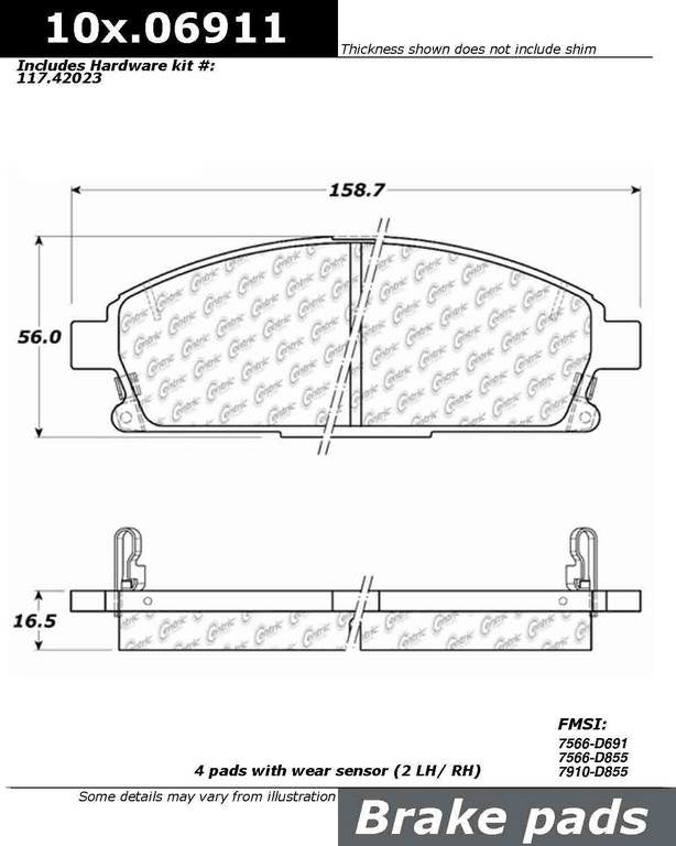 Front View of Front Disc Brake Pad Set CENTRIC 106.06911