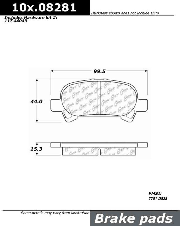 Front View of Rear Disc Brake Pad Set CENTRIC 106.08281