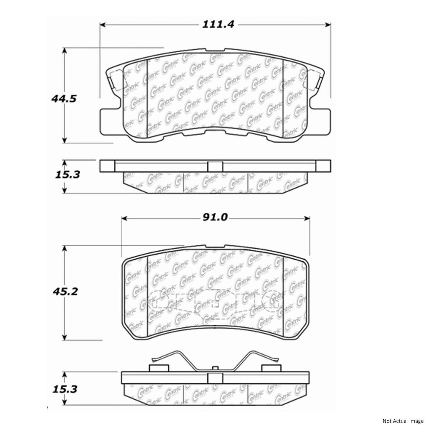 Front View of Rear Disc Brake Pad Set CENTRIC 106.08680