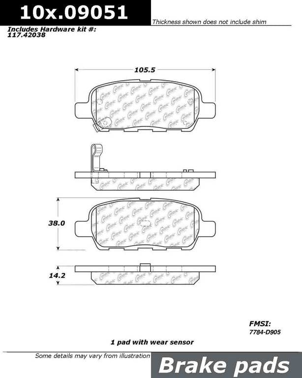 Front View of Rear Disc Brake Pad Set CENTRIC 106.09051