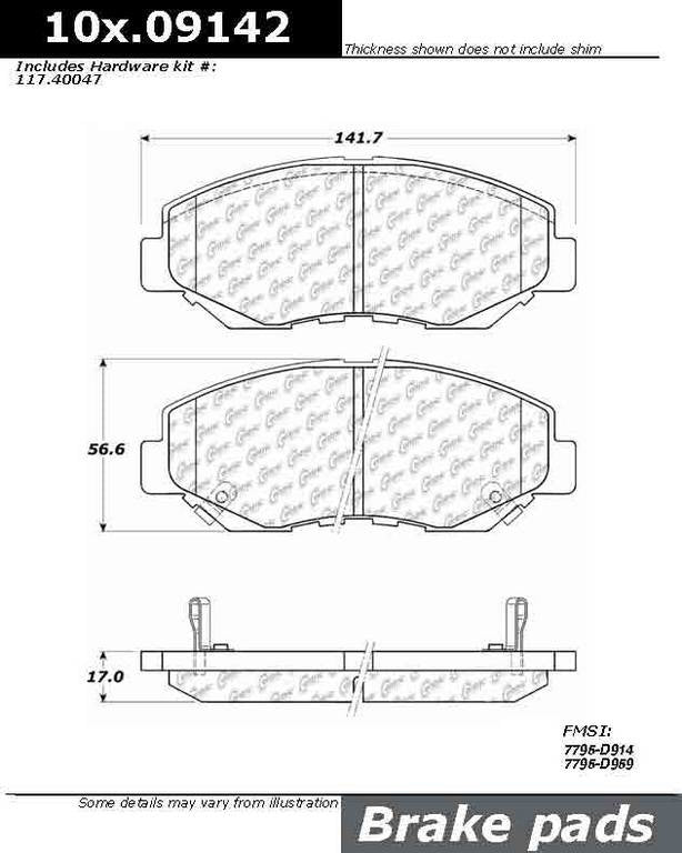 Front View of Front Disc Brake Pad Set CENTRIC 106.09142