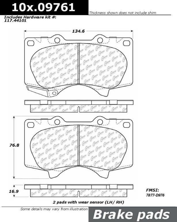 Front View of Front Disc Brake Pad Set CENTRIC 106.09761