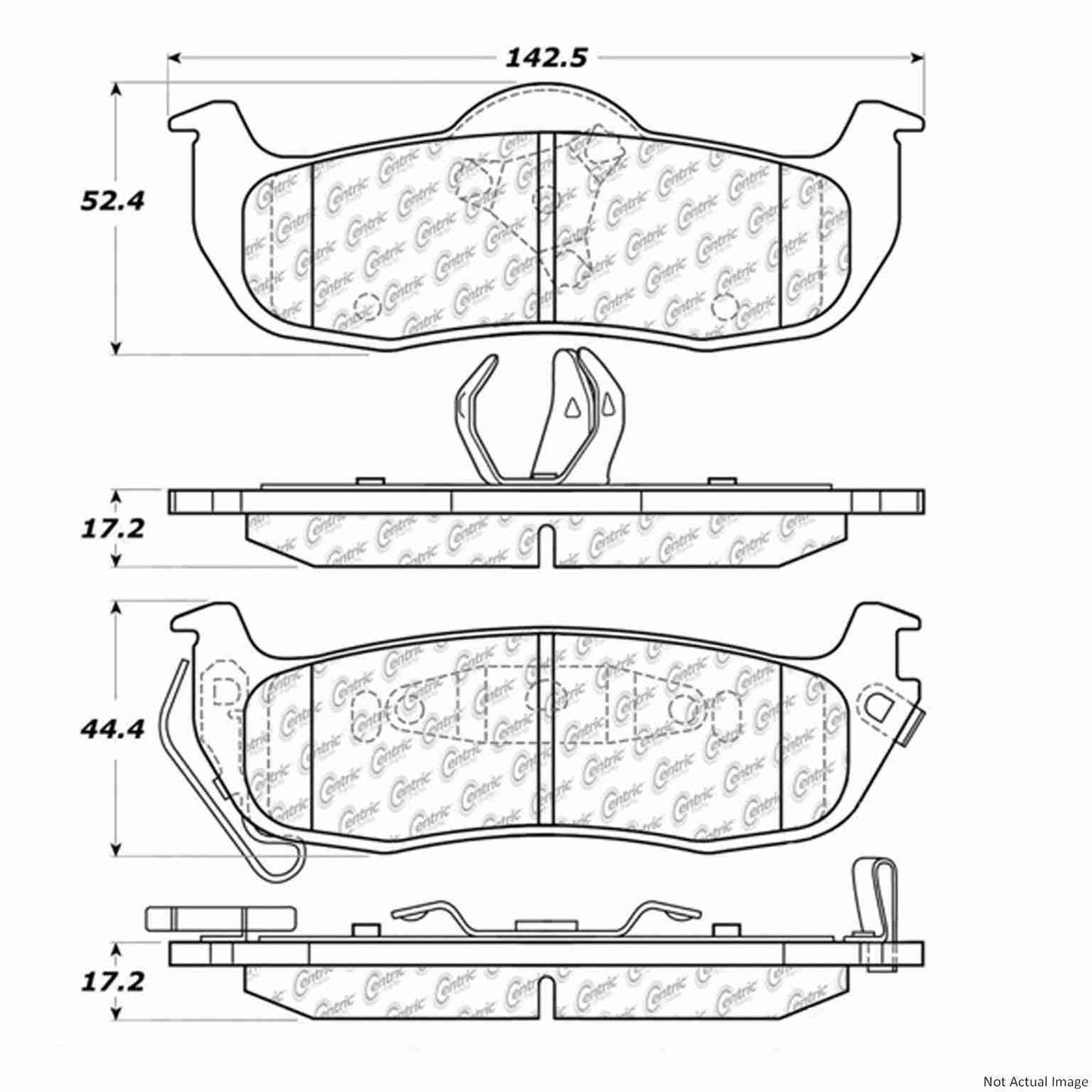 Front View of Rear Disc Brake Pad Set CENTRIC 106.10410