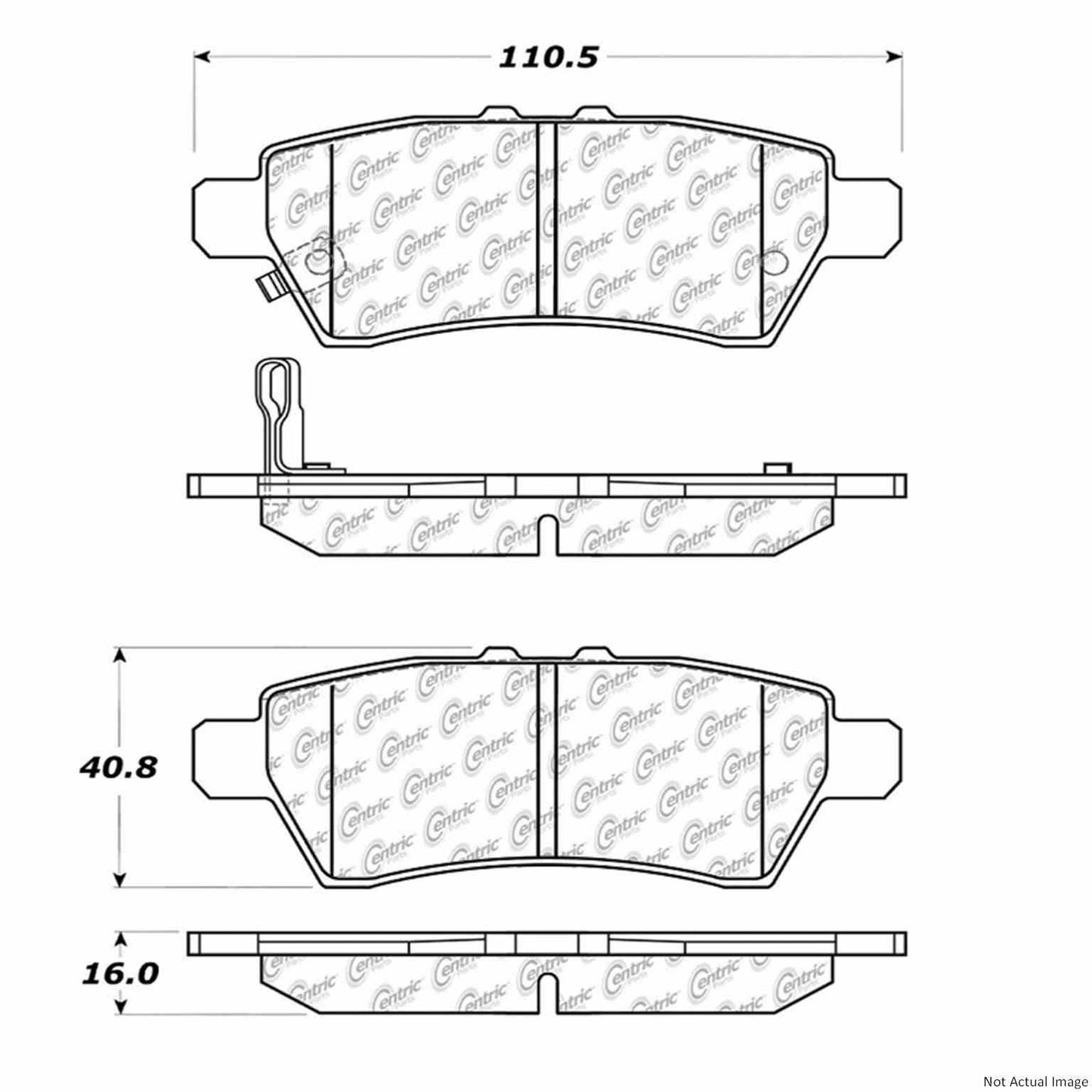 Front View of Rear Disc Brake Pad Set CENTRIC 106.11010