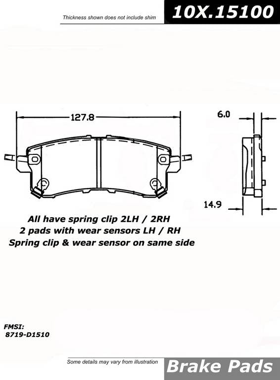 Front View of Rear Disc Brake Pad Set CENTRIC 106.15100