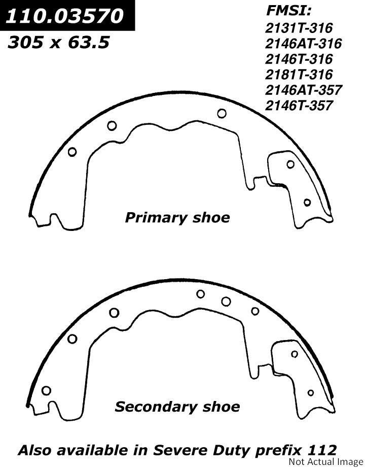 Front View of Rear Drum Brake Shoe CENTRIC 111.03570