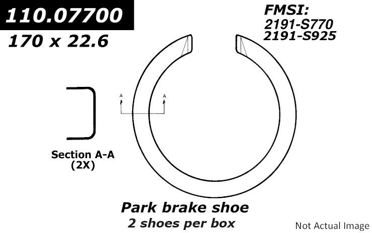 Front View of Rear Parking Brake Shoe CENTRIC 111.07700