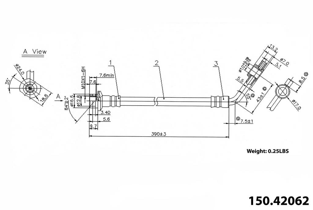 Front View of Front Left Brake Hydraulic Hose CENTRIC 150.42062