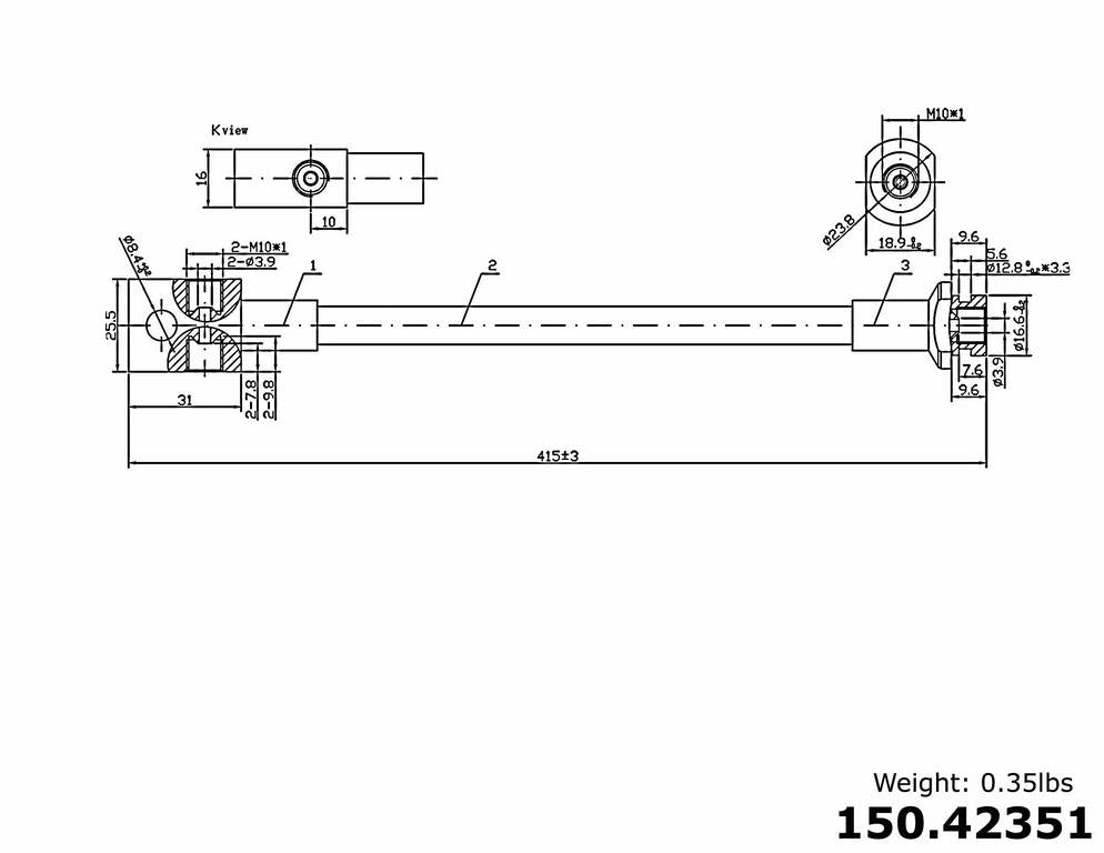 Front View of Rear Brake Hydraulic Hose CENTRIC 150.42351