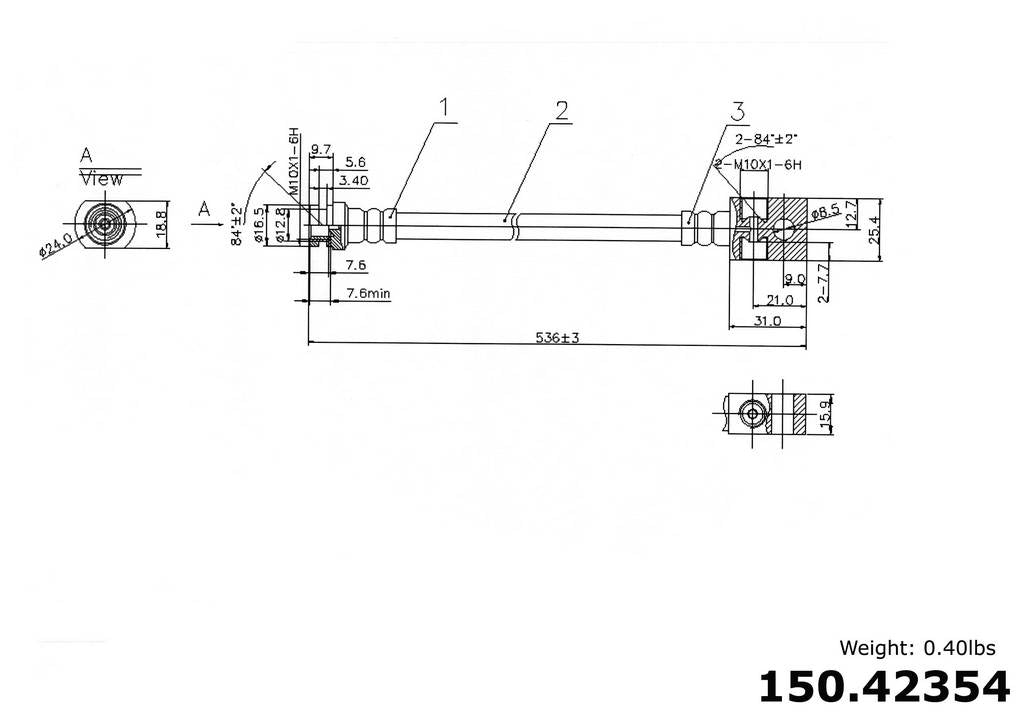 Front View of Rear Brake Hydraulic Hose CENTRIC 150.42354