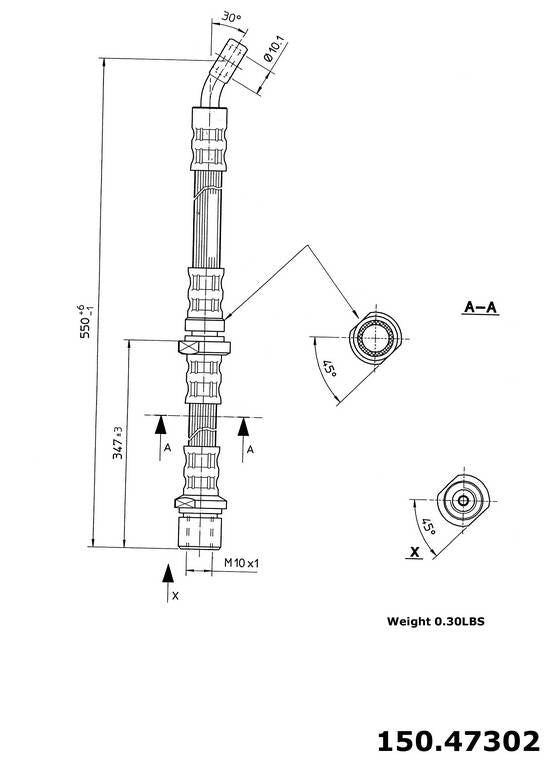 Front View of Rear Left Brake Hydraulic Hose CENTRIC 150.47302