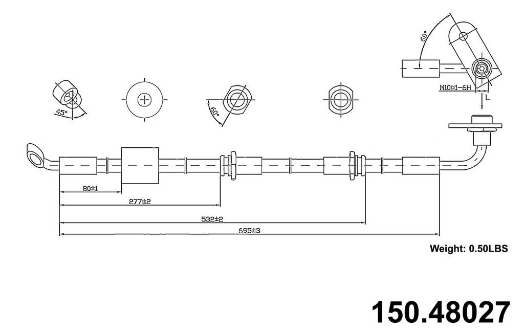 Front View of Front Right Brake Hydraulic Hose CENTRIC 150.48027