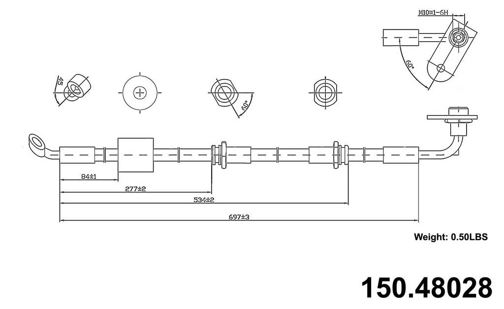 Front View of Front Left Brake Hydraulic Hose CENTRIC 150.48028