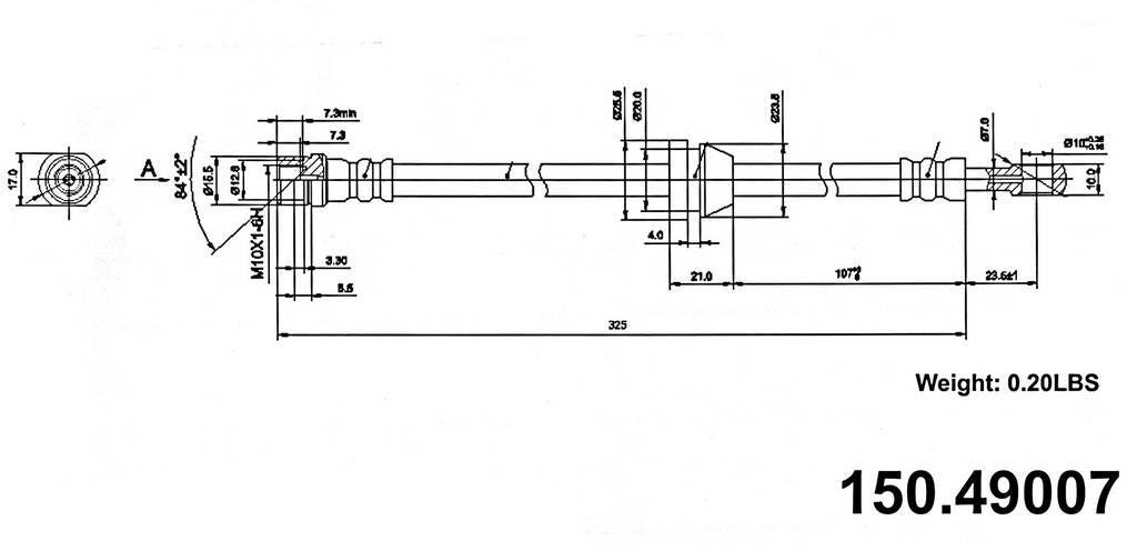 Front View of Front Brake Hydraulic Hose CENTRIC 150.49007