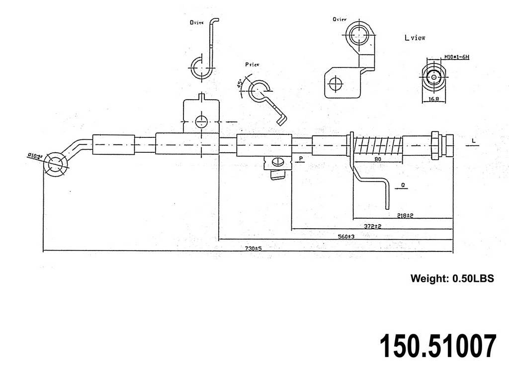 Front View of Front Right Brake Hydraulic Hose CENTRIC 150.51007