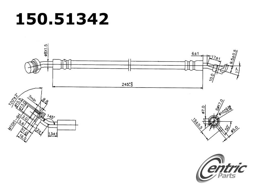 Front View of Rear Left Brake Hydraulic Hose CENTRIC 150.51342