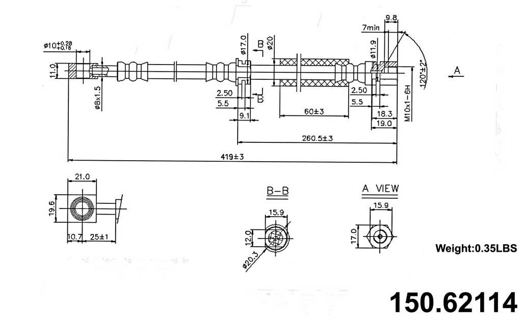 Front View of Front Brake Hydraulic Hose CENTRIC 150.62114