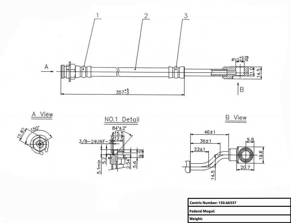 Front View of Rear Right Brake Hydraulic Hose CENTRIC 150.66337