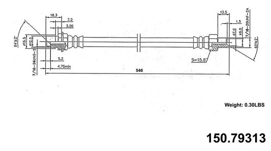 Front View of Rear Brake Hydraulic Hose CENTRIC 150.79313