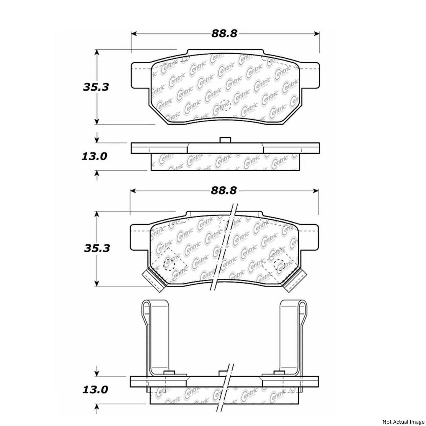 Front View of Rear Disc Brake Pad Set CENTRIC 300.03740