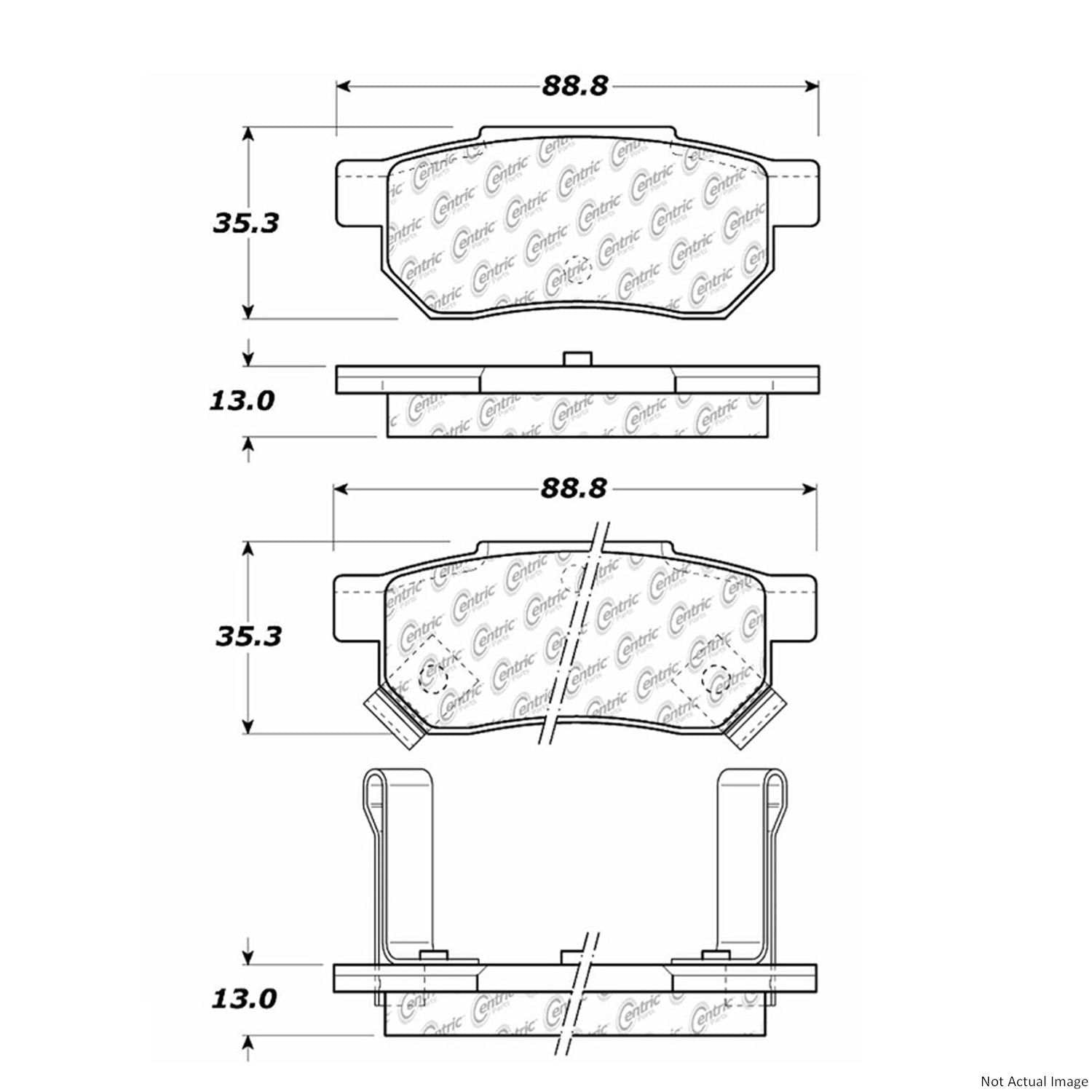 Front View of Rear Disc Brake Pad Set CENTRIC 300.03740