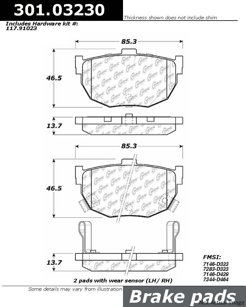 Front View of Rear Disc Brake Pad Set CENTRIC 301.03230