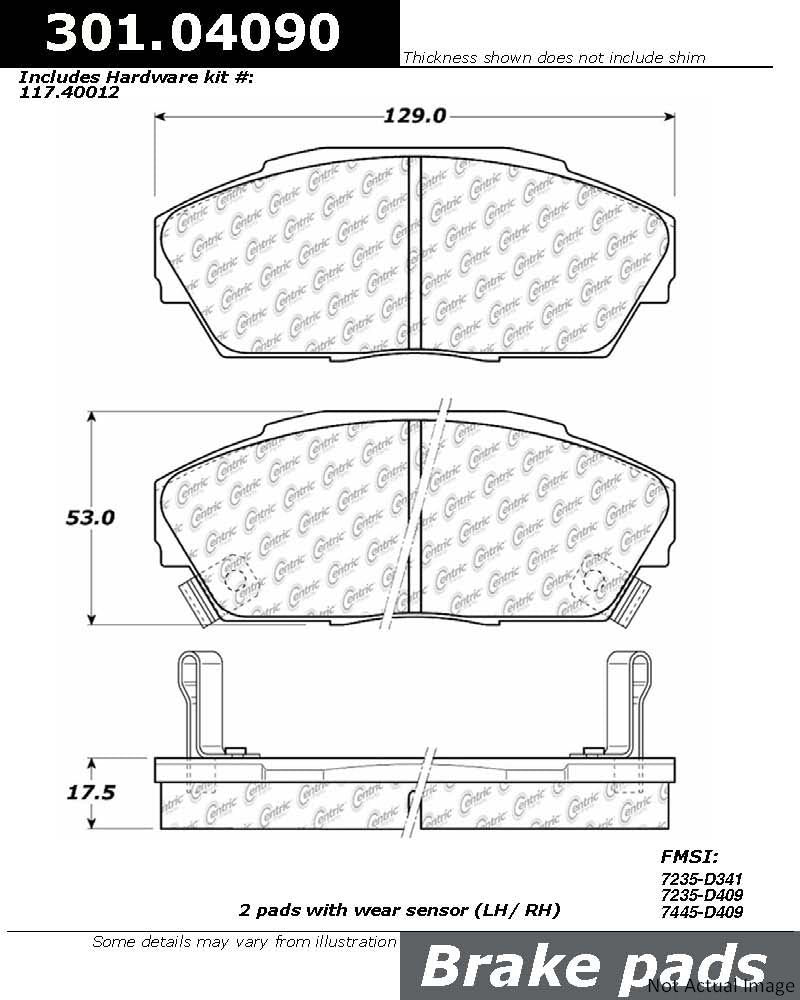 Front View of Front Disc Brake Pad Set CENTRIC 301.04090