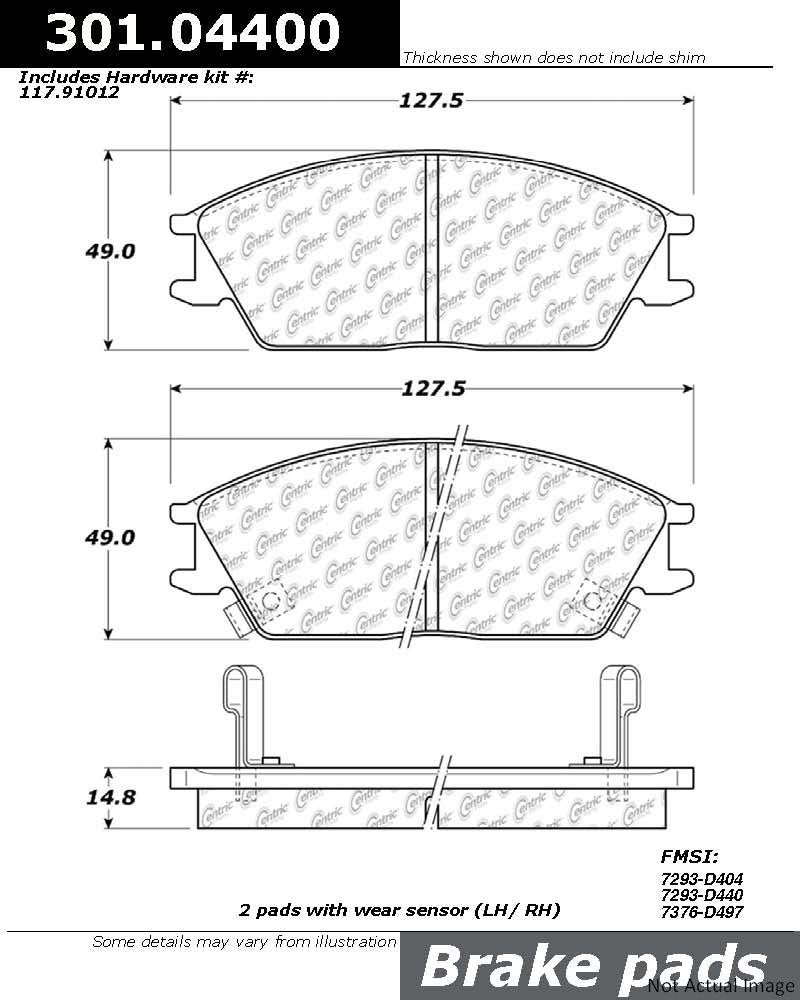 Front View of Front Disc Brake Pad Set CENTRIC 301.04400