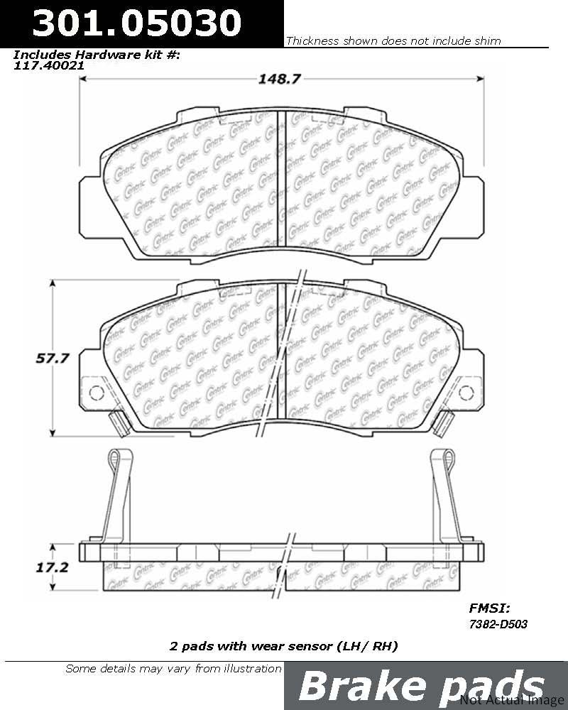 Front View of Front Disc Brake Pad Set CENTRIC 301.05030