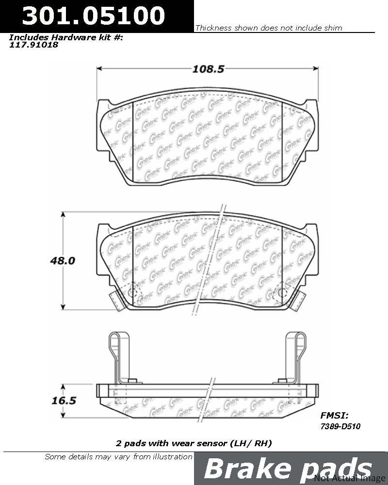 Front View of Front Disc Brake Pad Set CENTRIC 301.05100