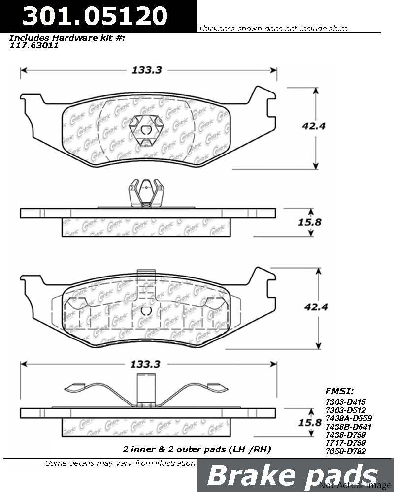 Front View of Rear Disc Brake Pad Set CENTRIC 301.05120