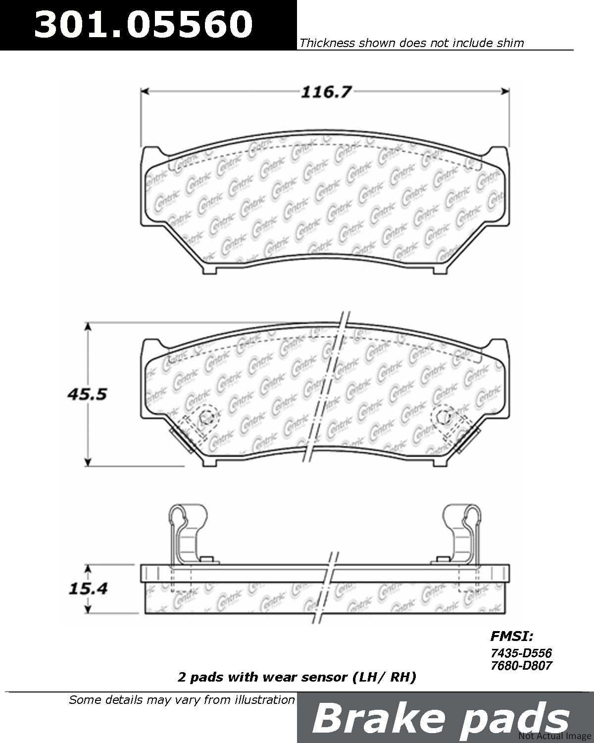 Front View of Front Disc Brake Pad Set CENTRIC 301.05560