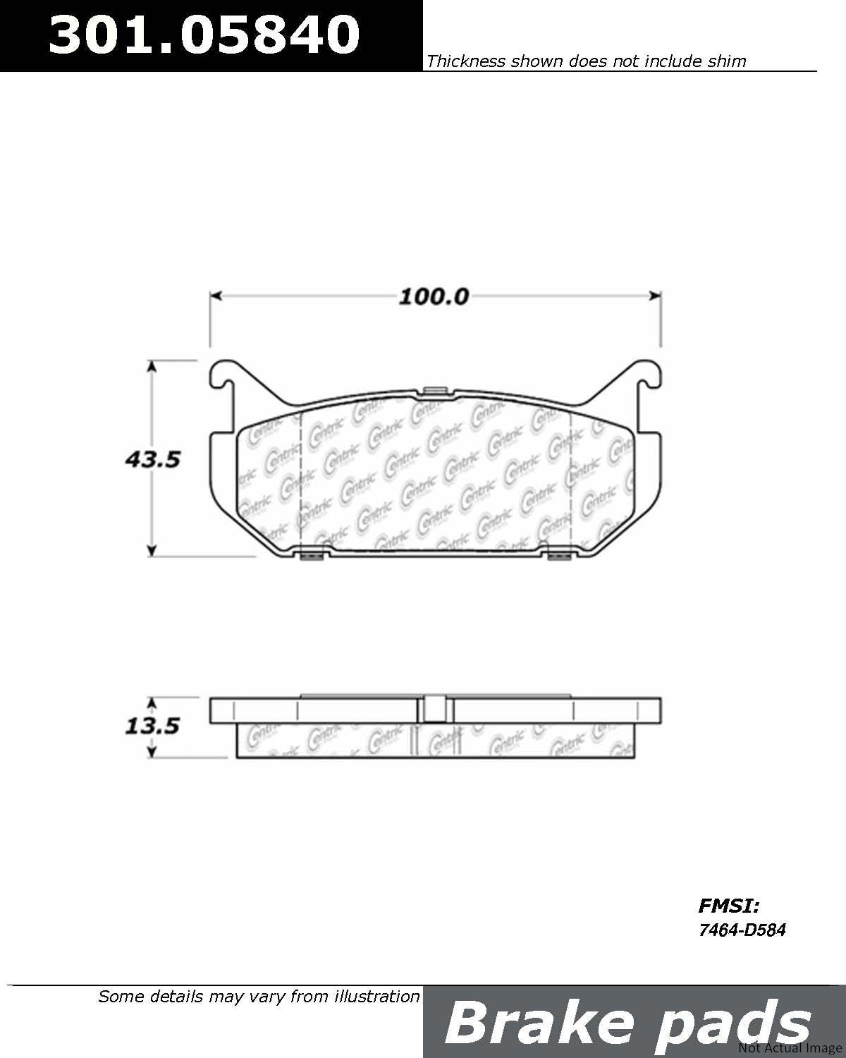 Front View of Rear Disc Brake Pad Set CENTRIC 301.05840