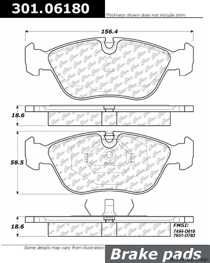 Front View of Front Disc Brake Pad Set CENTRIC 301.06180