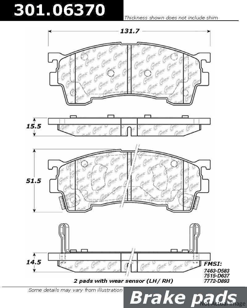 Front View of Front Disc Brake Pad Set CENTRIC 301.06370