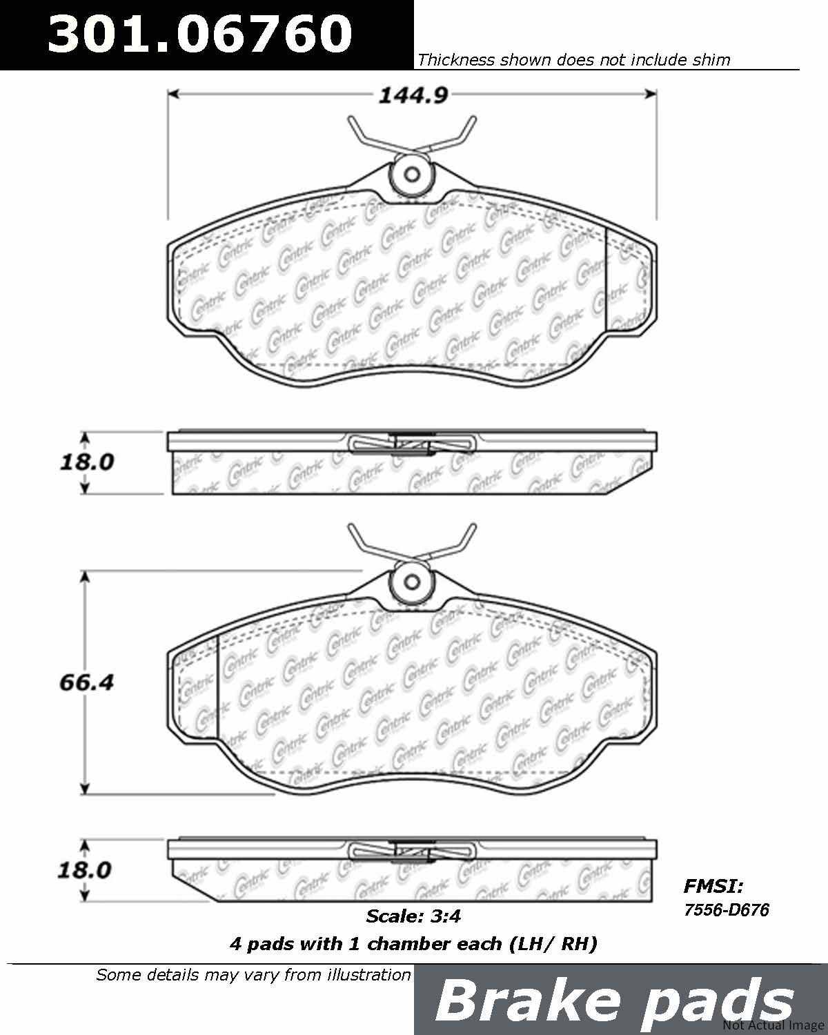 Front View of Front Disc Brake Pad Set CENTRIC 301.06760