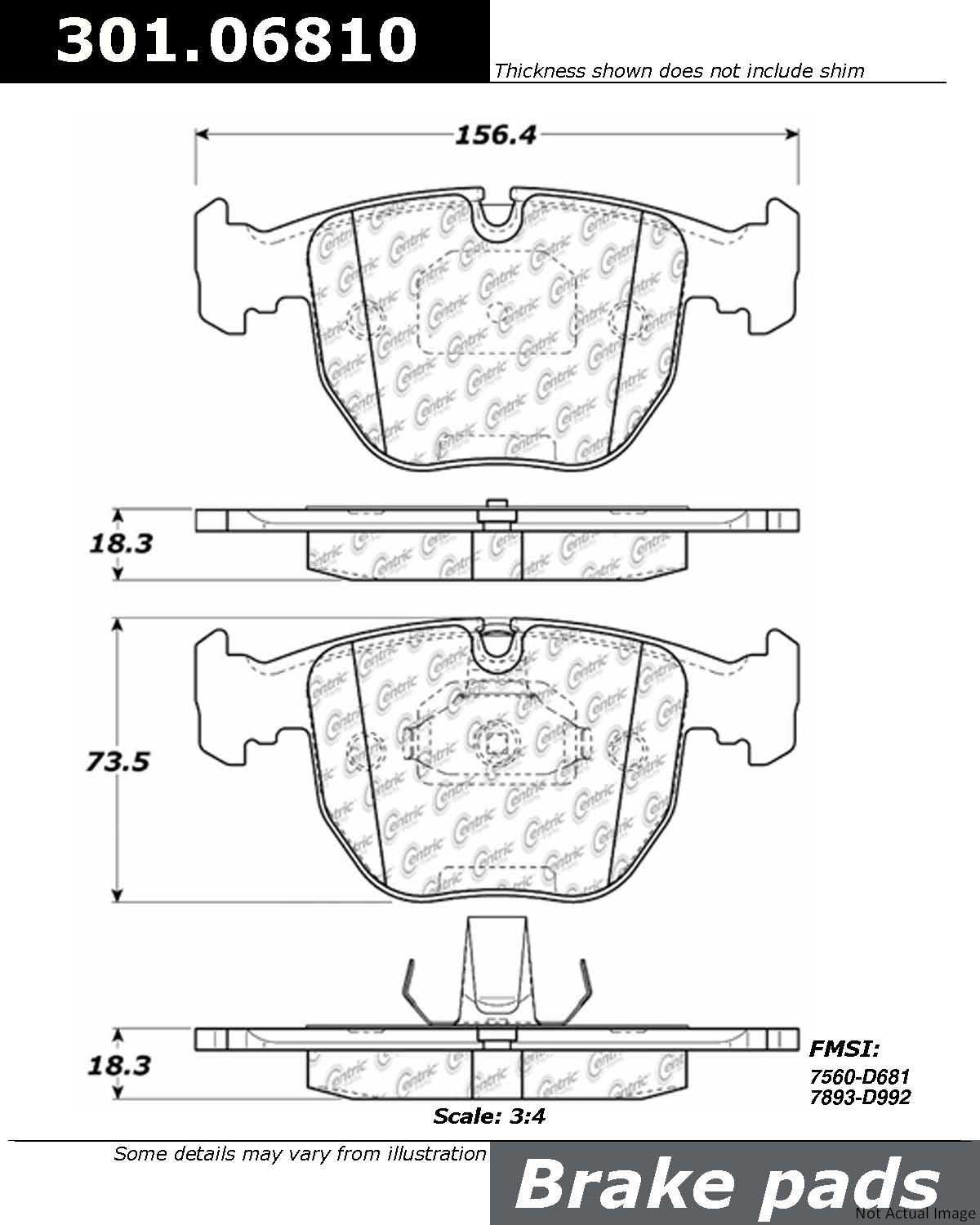 Front View of Front Disc Brake Pad Set CENTRIC 301.06810