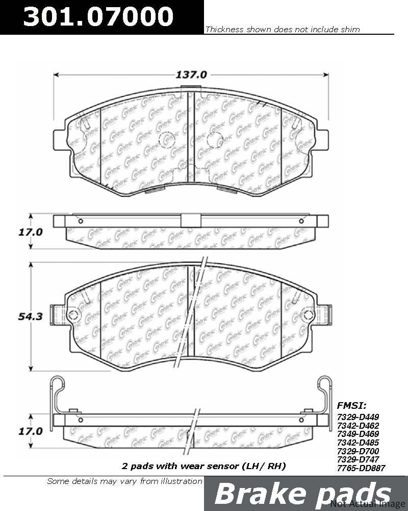 Front View of Front Disc Brake Pad Set CENTRIC 301.07000