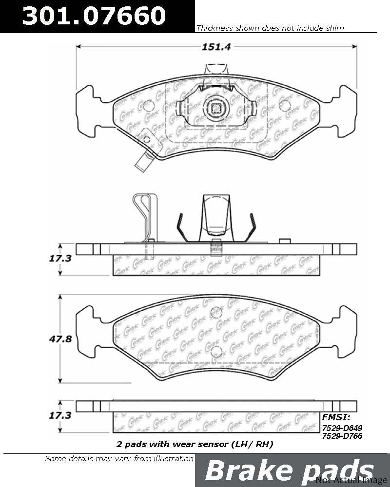 Front View of Front Disc Brake Pad Set CENTRIC 301.07660