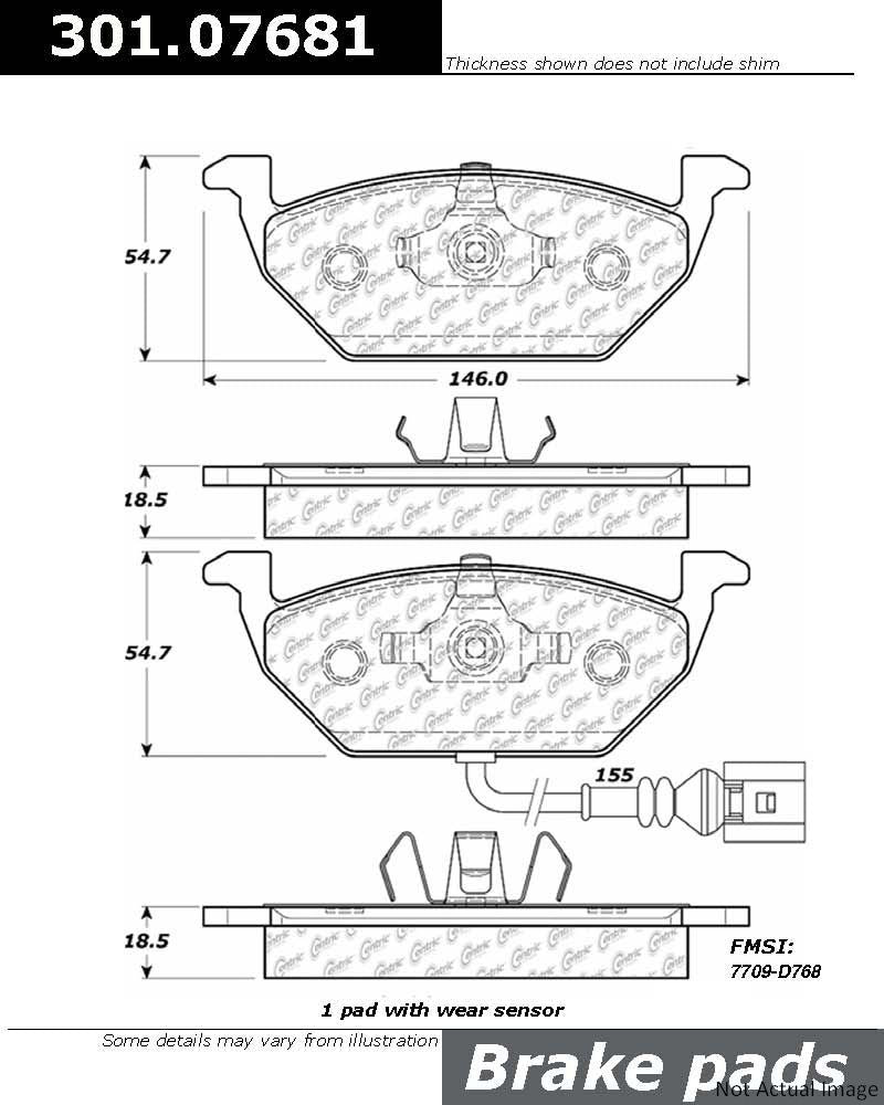 Front View of Front Disc Brake Pad Set CENTRIC 301.07681