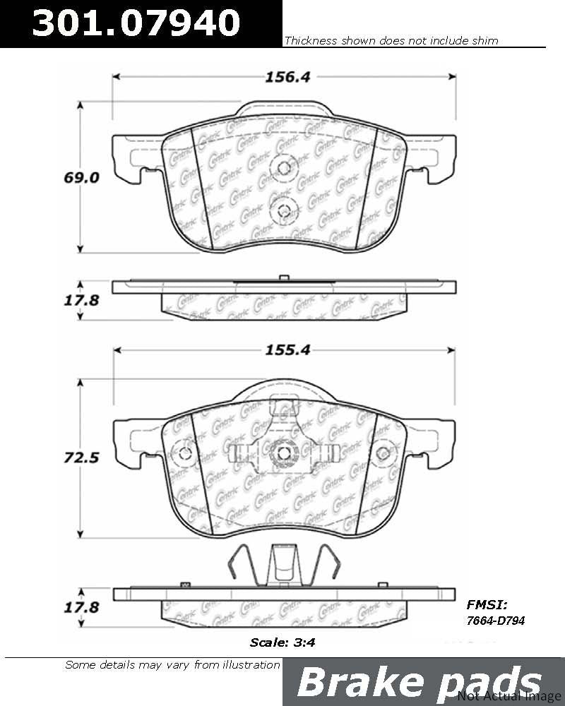 Front View of Front Disc Brake Pad Set CENTRIC 301.07940