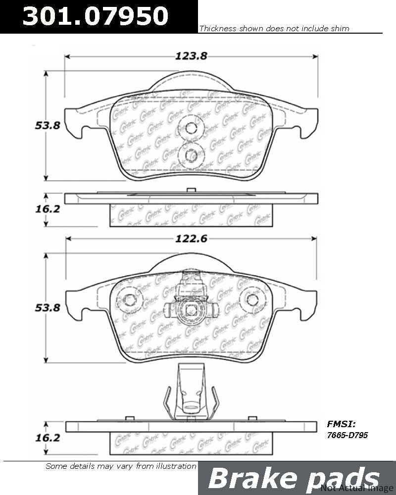 Front View of Rear Disc Brake Pad Set CENTRIC 301.07950